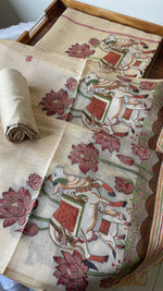 Load image into Gallery viewer, Aria Beige Muga Cotton Jamdani Pichwai Unstitched Suit Set