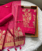 Load image into Gallery viewer, Woven Whispers Hot Pink Jamdani Muga Silk Unstitched Suit Set
