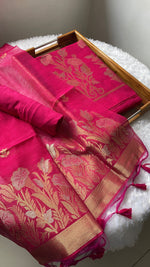 Load image into Gallery viewer, Woven Whispers Hot Pink Jamdani Muga Silk Unstitched Suit Set
