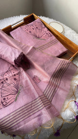Butterfly Lavender Muga Cotton Unstitched Suit Set