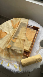 Load image into Gallery viewer, Butterfly Yellow  Muga Cotton Unstitched Suit Set
