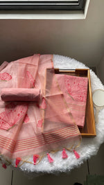 Load image into Gallery viewer, Butterfly Pink Muga Cotton Unstitched Suit Set
