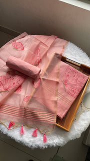 Butterfly Pink Muga Cotton Unstitched Suit Set