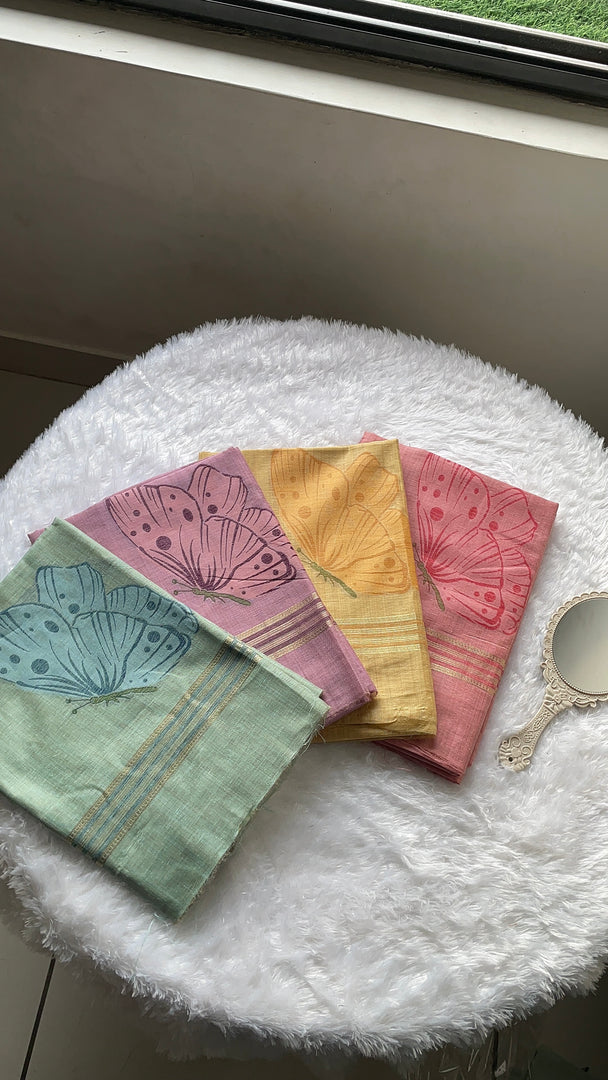 Butterfly Pink Muga Cotton Unstitched Suit Set