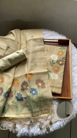 Whimsical Weaves Beige Soft Muga Cotton Jamdani Unstitched Suit Set