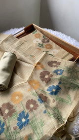 Whimsical Weaves Beige Soft Muga Cotton Jamdani Unstitched Suit Set