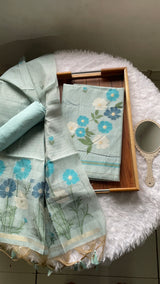 Whimsical Weaves Sky Blue Soft Muga Cotton Jamdani Unstitched Suit Set