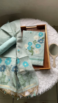 Whimsical Weaves Sky Blue Soft Muga Cotton Jamdani Unstitched Suit Set