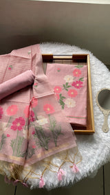 Whimsical Weaves Pink Soft Muga Cotton Jamdani Unstitched Suit Set