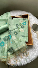 Whimsical Weaves Sea Green Soft Muga Cotton Jamdani Unstitched Suit Set