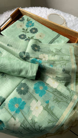 Whimsical Weaves Sea Green Soft Muga Cotton Jamdani Unstitched Suit Set