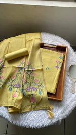 Load image into Gallery viewer, Heritage Looms Yellow Viscose Cotton Unstitched Suit Set
