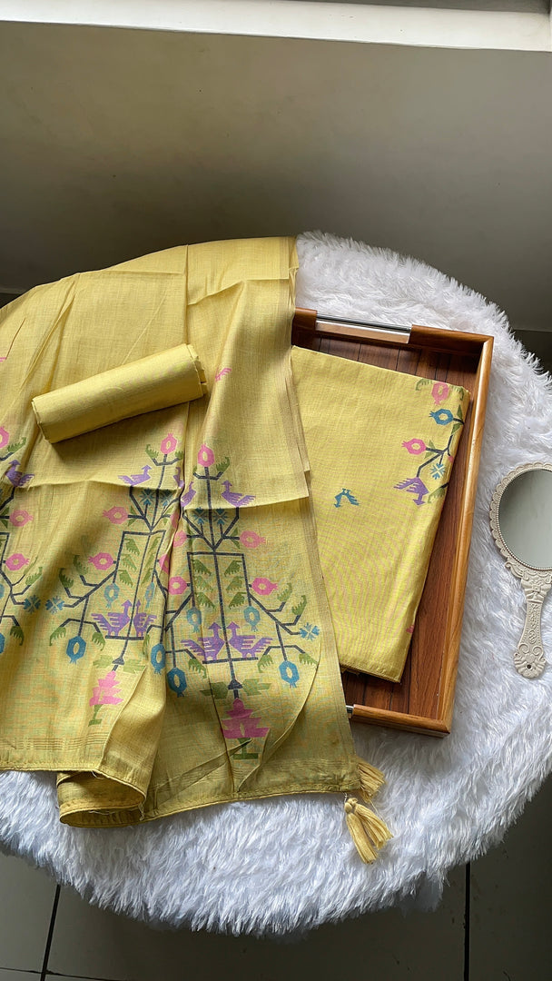 Heritage Looms Yellow Viscose Cotton Unstitched Suit Set
