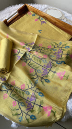 Load image into Gallery viewer, Heritage Looms Yellow Viscose Cotton Unstitched Suit Set
