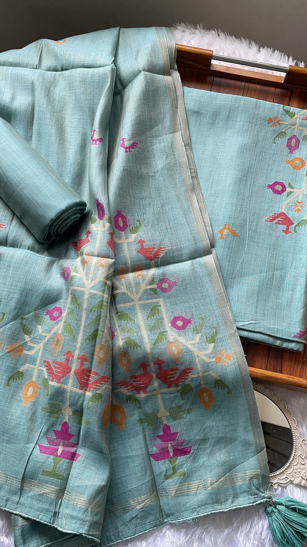 Heritage Looms Sky Blue Viscose Cotton Unstitched Suit Set
