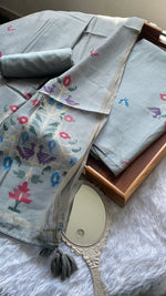 Load image into Gallery viewer, Heritage Looms Grey Viscose Cotton Unstitched Suit Set
