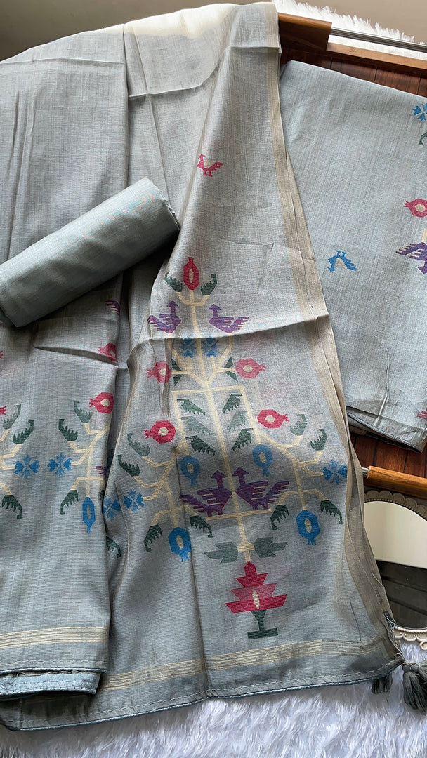 Heritage Looms Grey Viscose Cotton Unstitched Suit Set