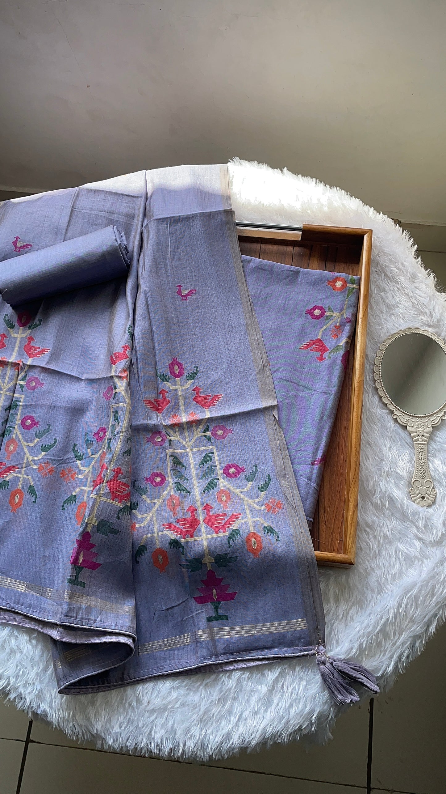 Heritage Looms Purple Viscose Cotton Unstitched Suit Set