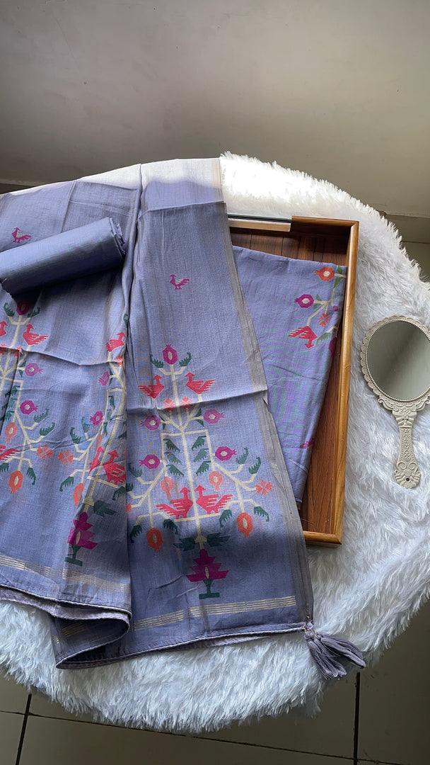 Heritage Looms Purple Viscose Cotton Unstitched Suit Set