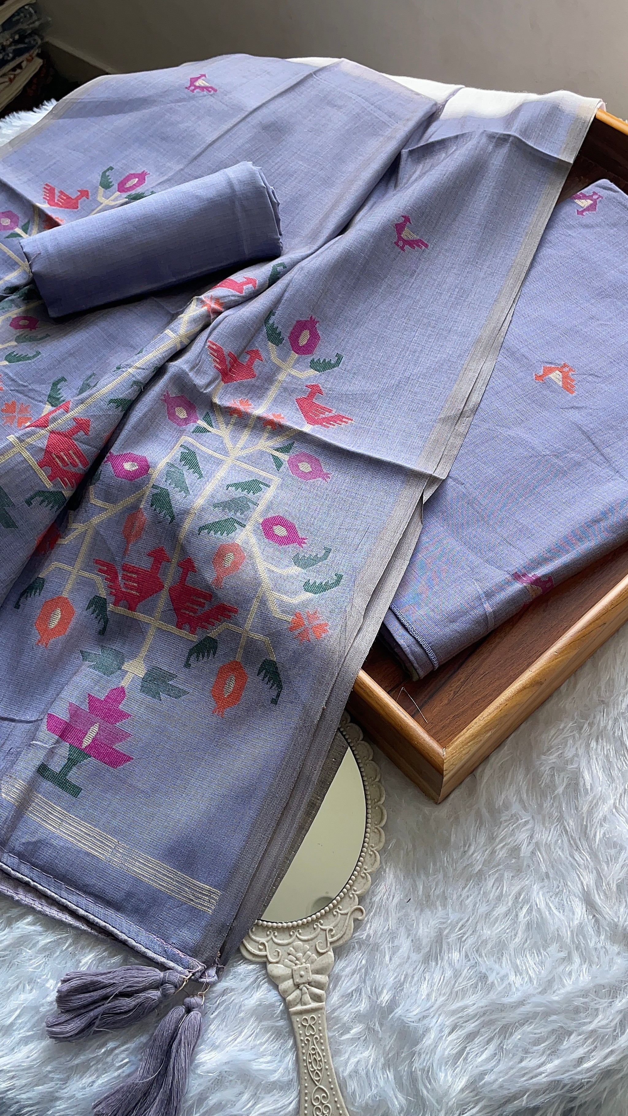 Heritage Looms Purple Viscose Cotton Unstitched Suit Set