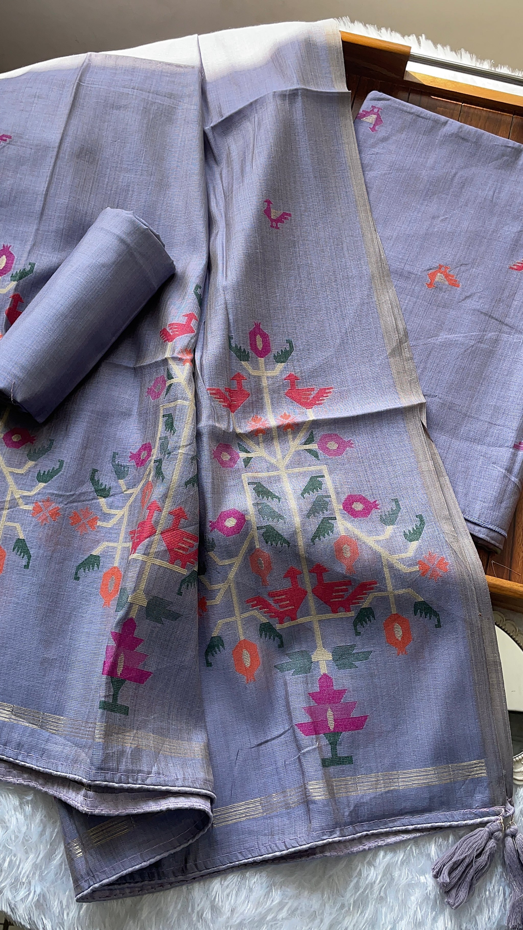 Heritage Looms Purple Viscose Cotton Unstitched Suit Set