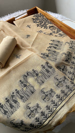 Load image into Gallery viewer, Chic Chronicles Beige Warli Muga Cotton Unstitched Suit Set
