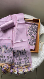 Load image into Gallery viewer, Chic Chronicles Lavender Warli Muga Cotton Unstitched Suit Set
