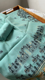Load image into Gallery viewer, Chic Chronicles Sea Green Warli Muga Cotton Unstitched Suit Set
