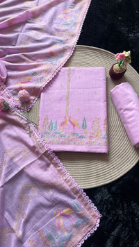 Bare Weave Pink Pure Cotton Unstitched Suit Set