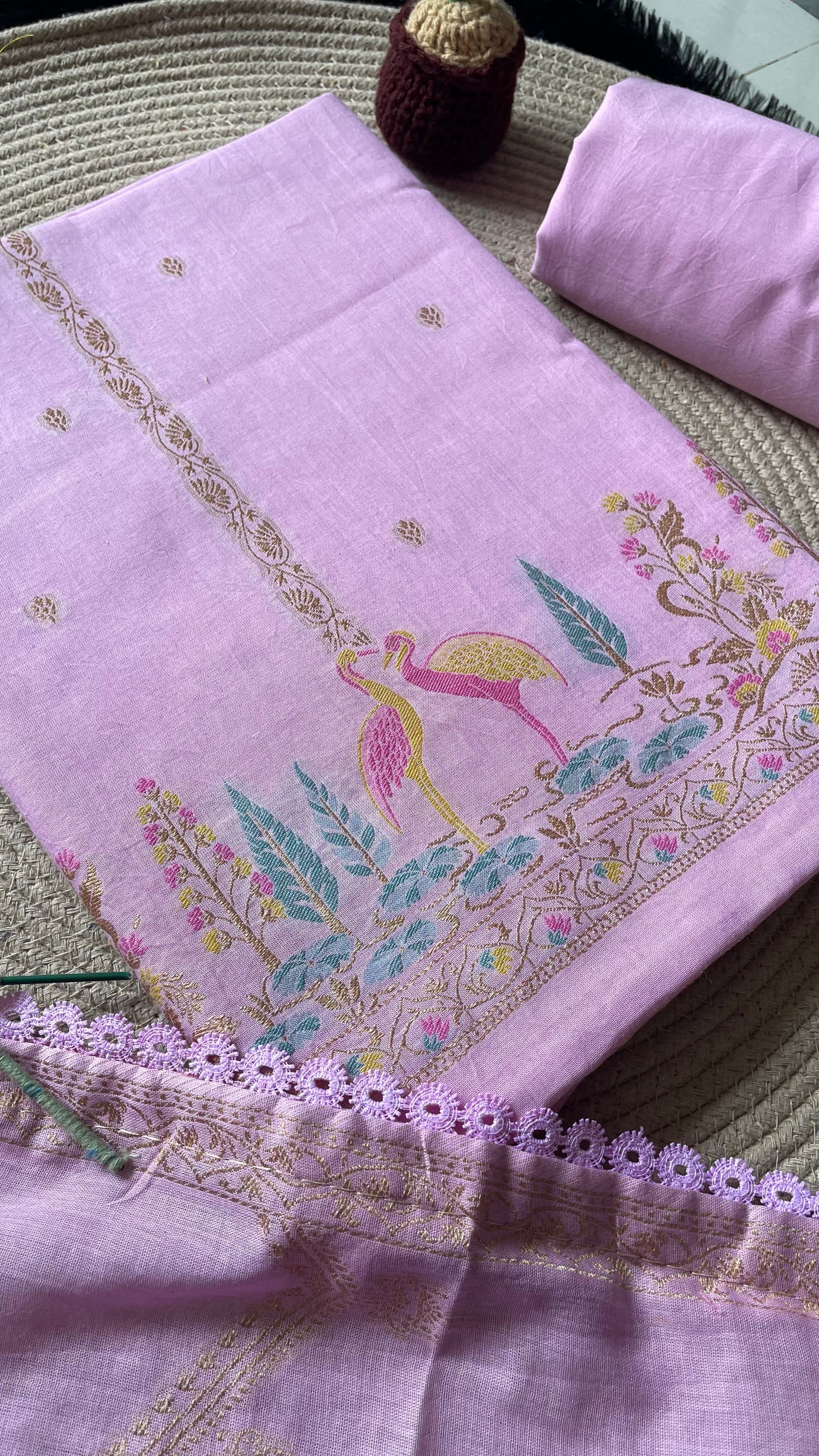 Bare Weave Pink Pure Cotton Unstitched Suit Set
