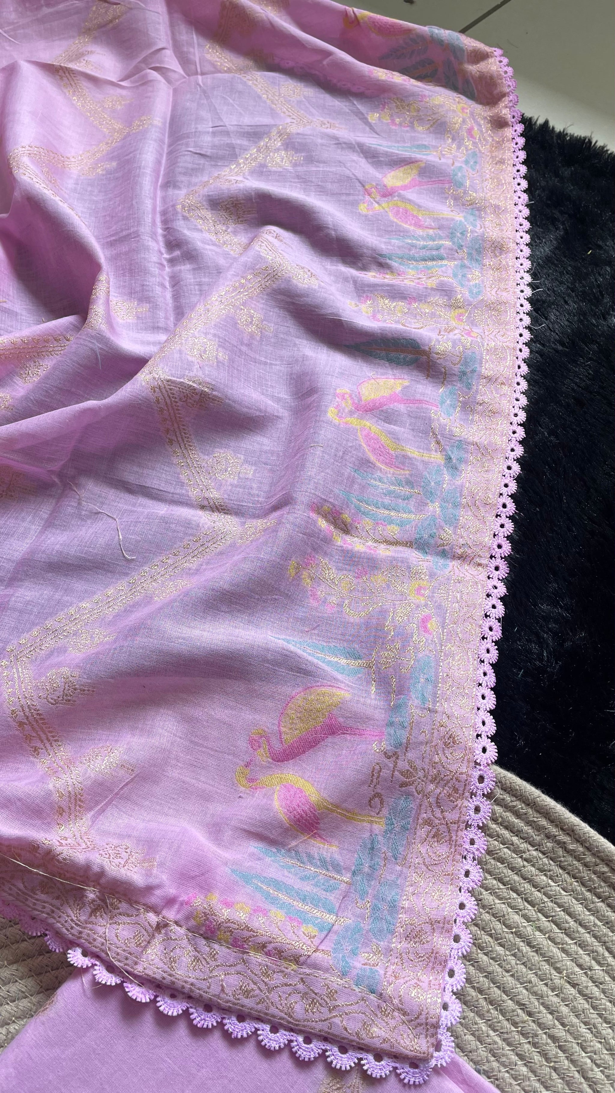 Bare Weave Pink Pure Cotton Unstitched Suit Set