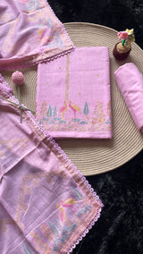 Bare Weave Pink Pure Cotton Unstitched Suit Set
