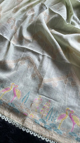 Bare Weave Pista Green Pure Cotton Unstitched Suit Set