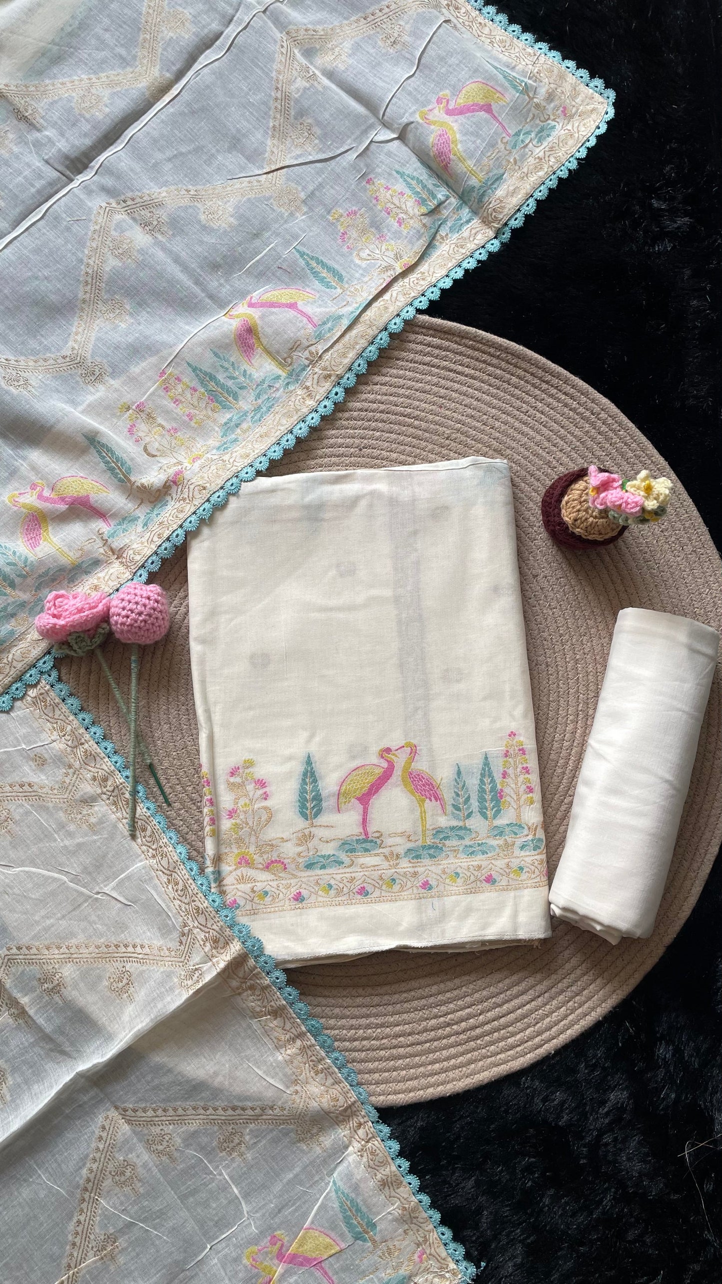 Bare Weave White Pure Cotton Unstitched Suit Set