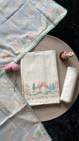 Bare Weave White Pure Cotton Unstitched Suit Set