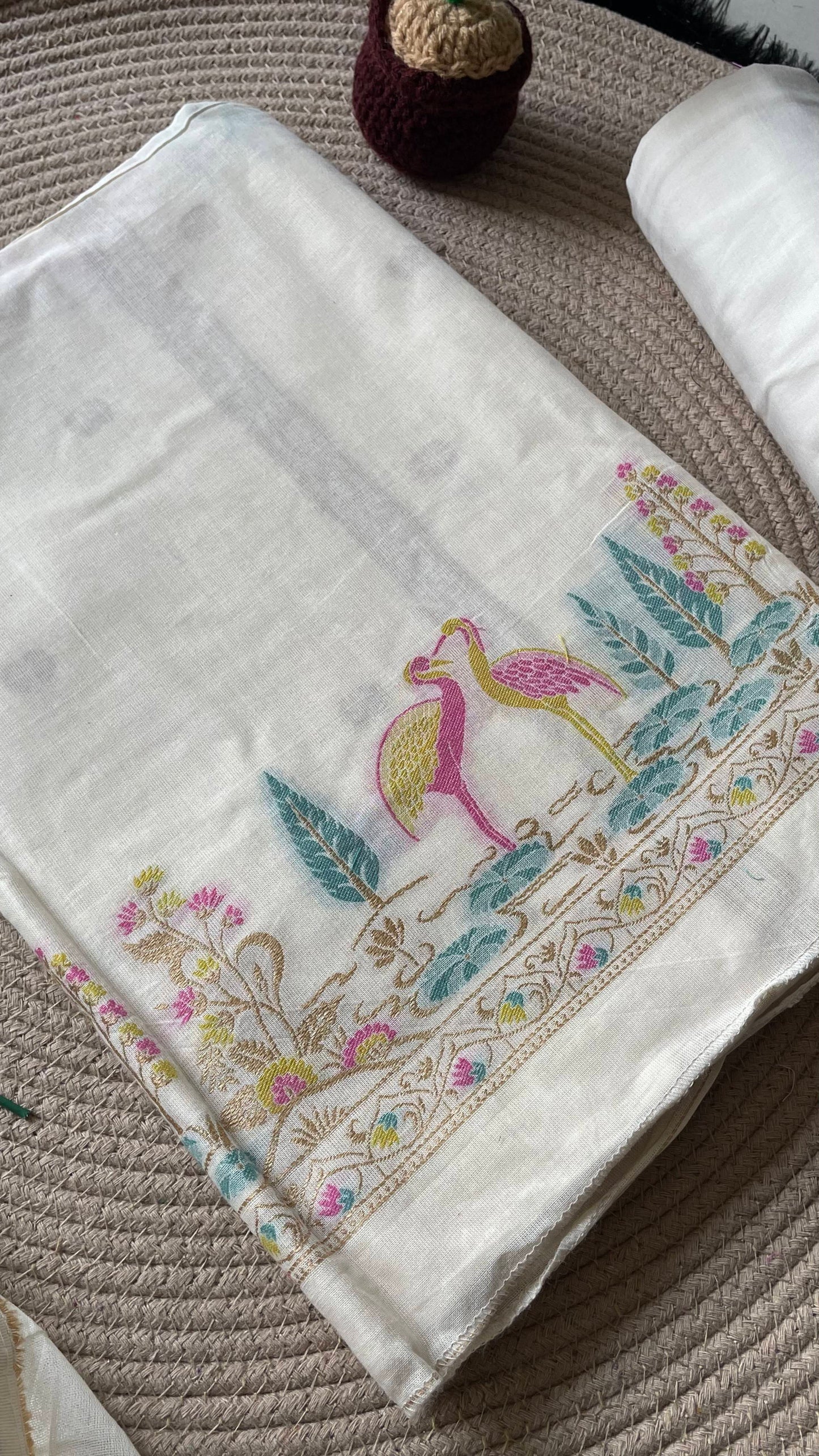 Bare Weave White Pure Cotton Unstitched Suit Set