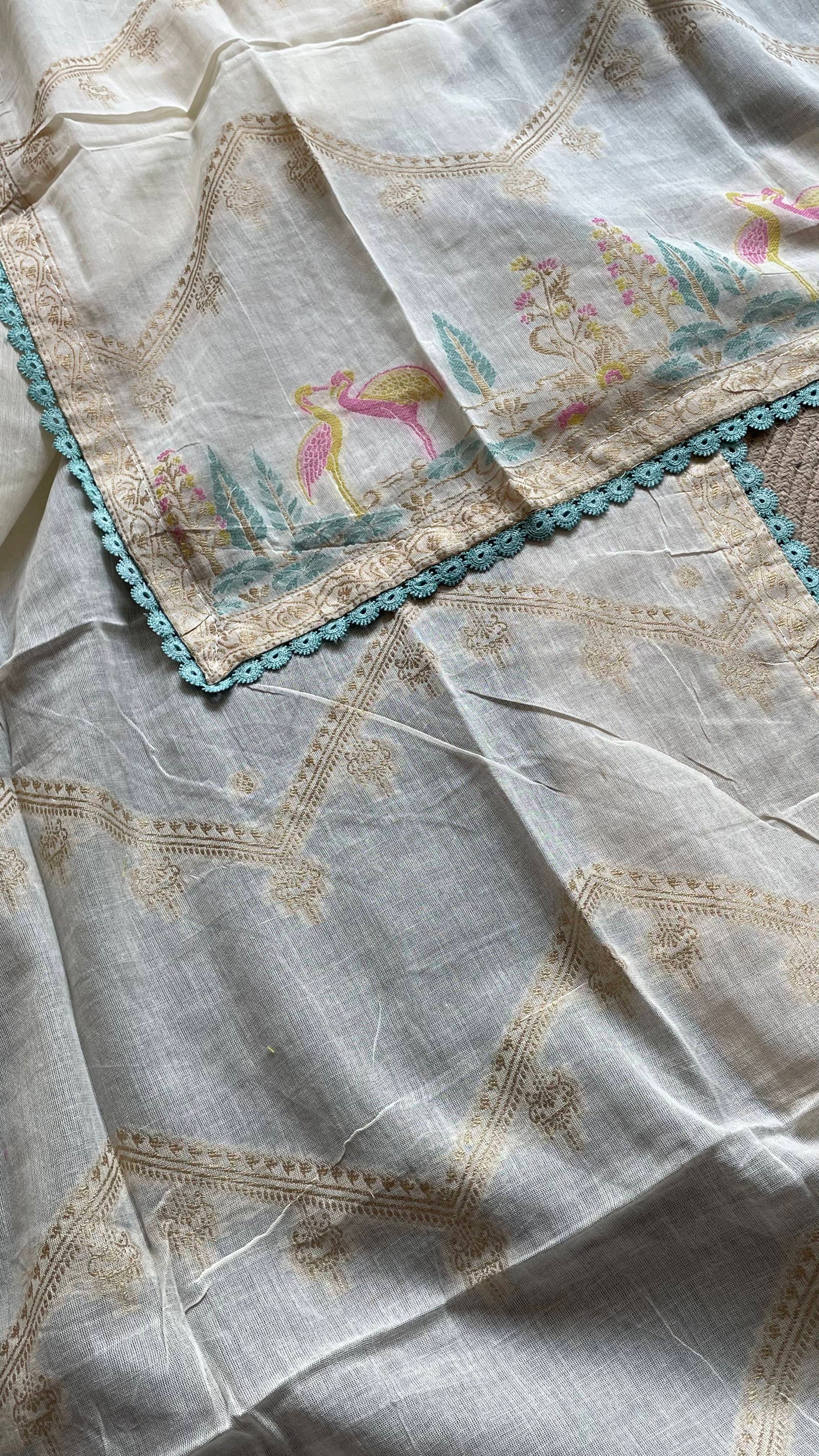 Bare Weave White Pure Cotton Unstitched Suit Set