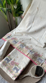 Petal Threads White Pure Cotton Unstitched Suit Set