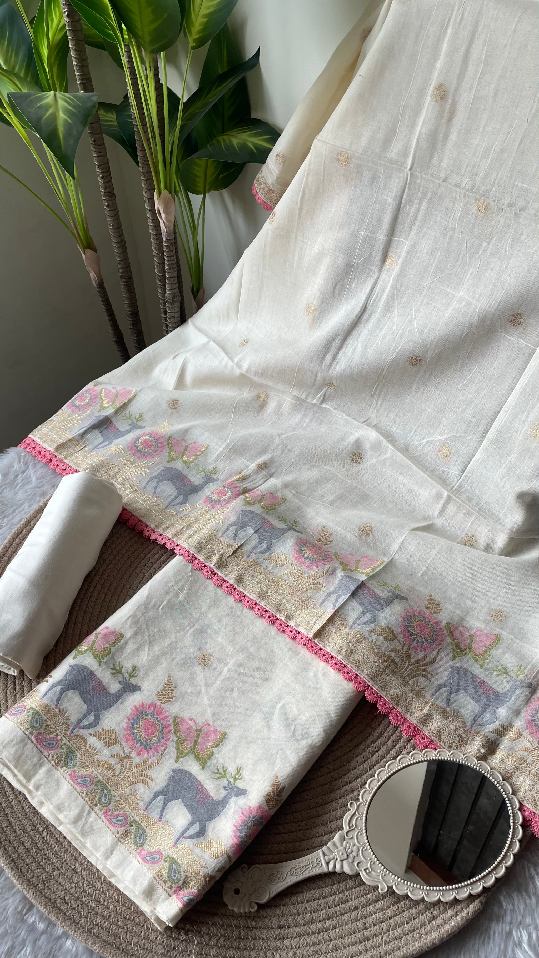 Petal Threads White Pure Cotton Unstitched Suit Set