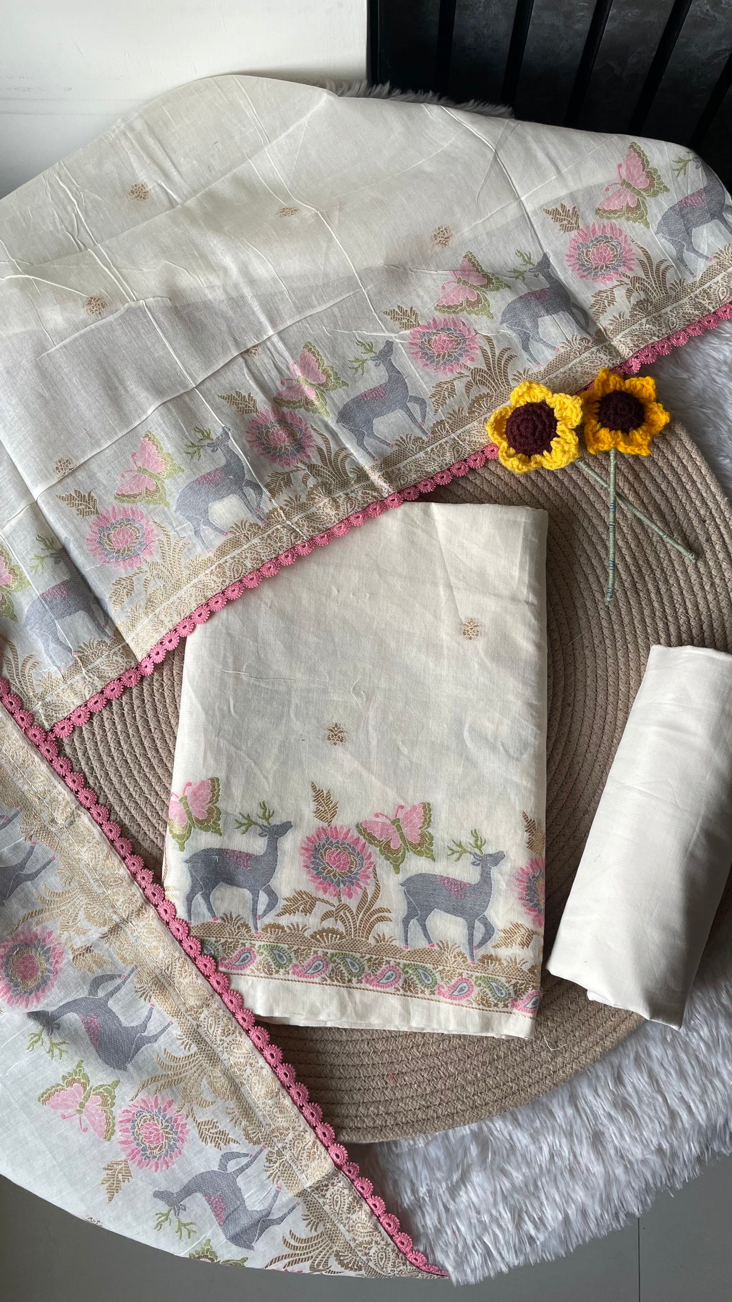 Petal Threads White Pure Cotton Unstitched Suit Set