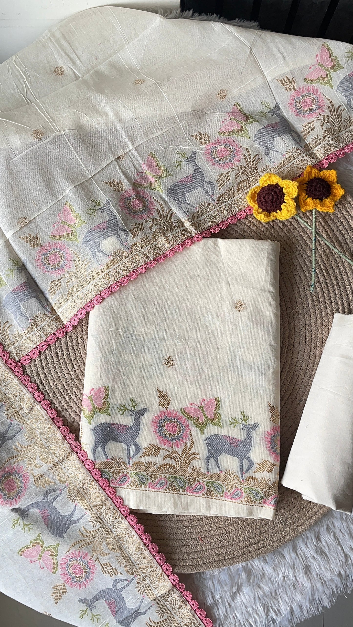 Petal Threads White Pure Cotton Unstitched Suit Set
