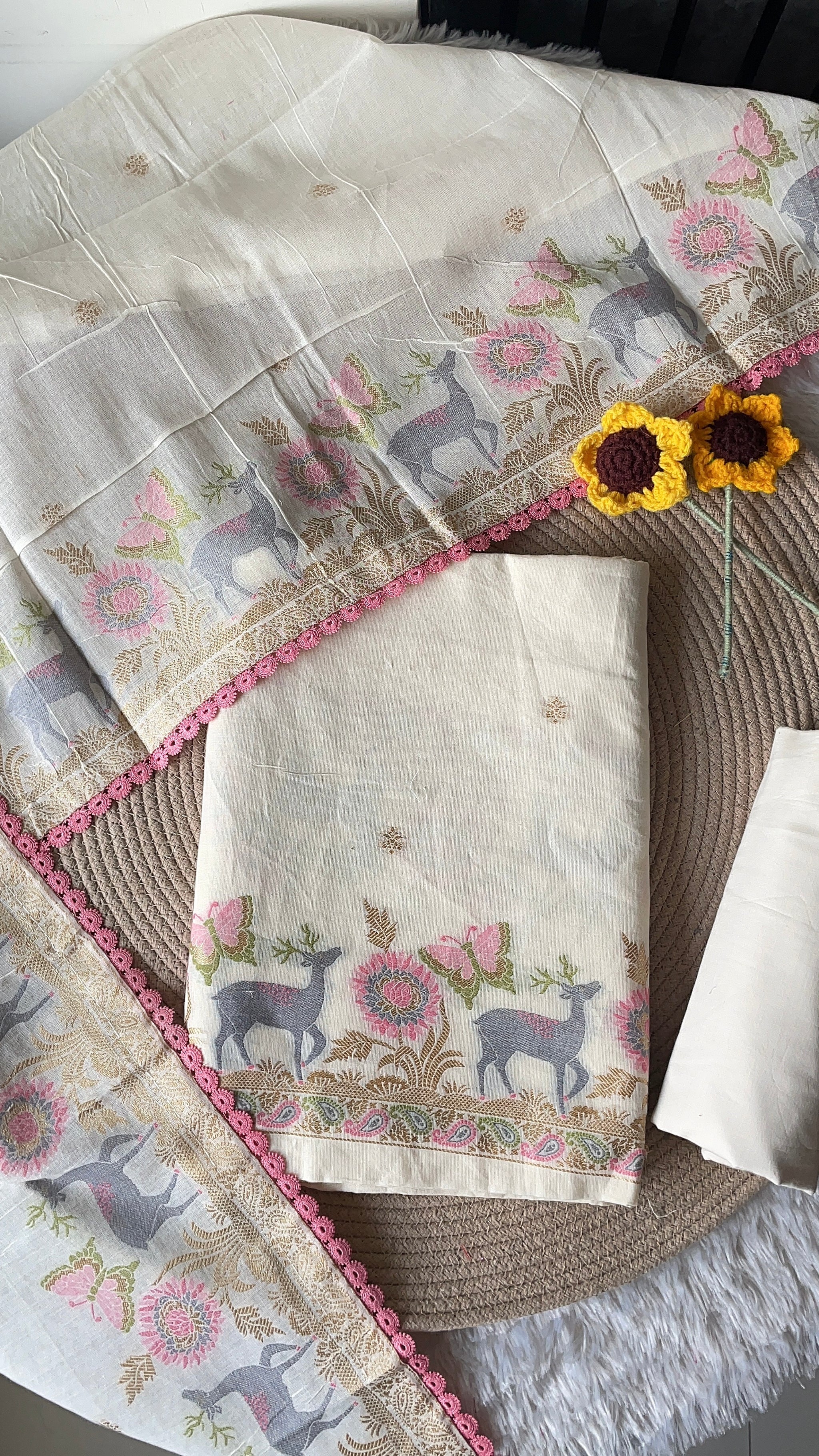 Petal Threads White Pure Cotton Unstitched Suit Set