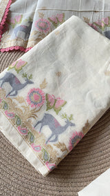 Petal Threads White Pure Cotton Unstitched Suit Set