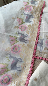 Petal Threads White Pure Cotton Unstitched Suit Set