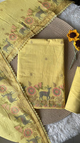 Petal Threads Yellow Pure Cotton Unstitched Suit Set