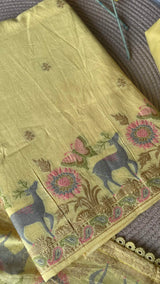 Petal Threads Yellow Pure Cotton Unstitched Suit Set