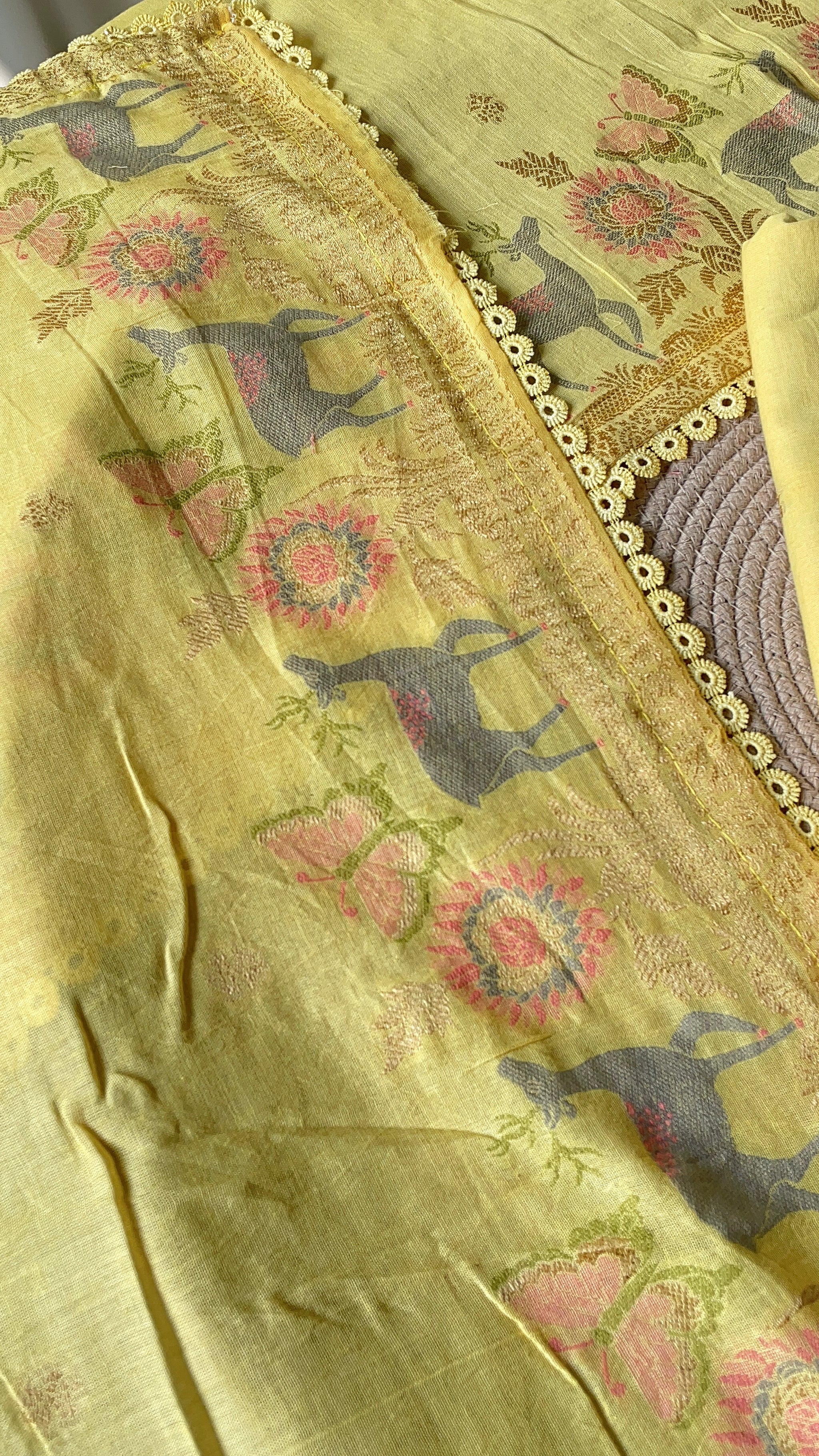 Petal Threads Yellow Pure Cotton Unstitched Suit Set