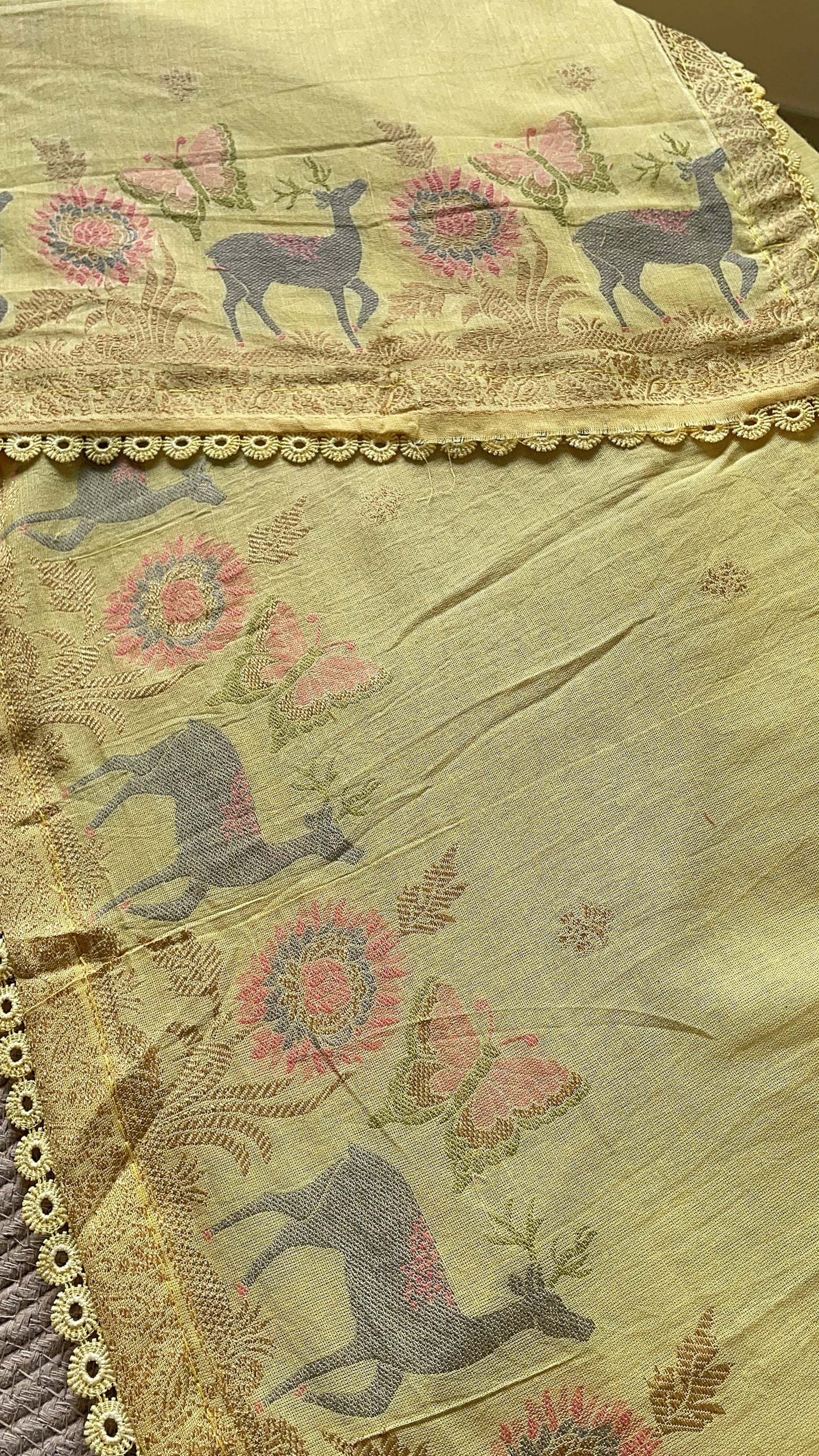 Petal Threads Yellow Pure Cotton Unstitched Suit Set