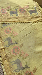 Petal Threads Yellow Pure Cotton Unstitched Suit Set