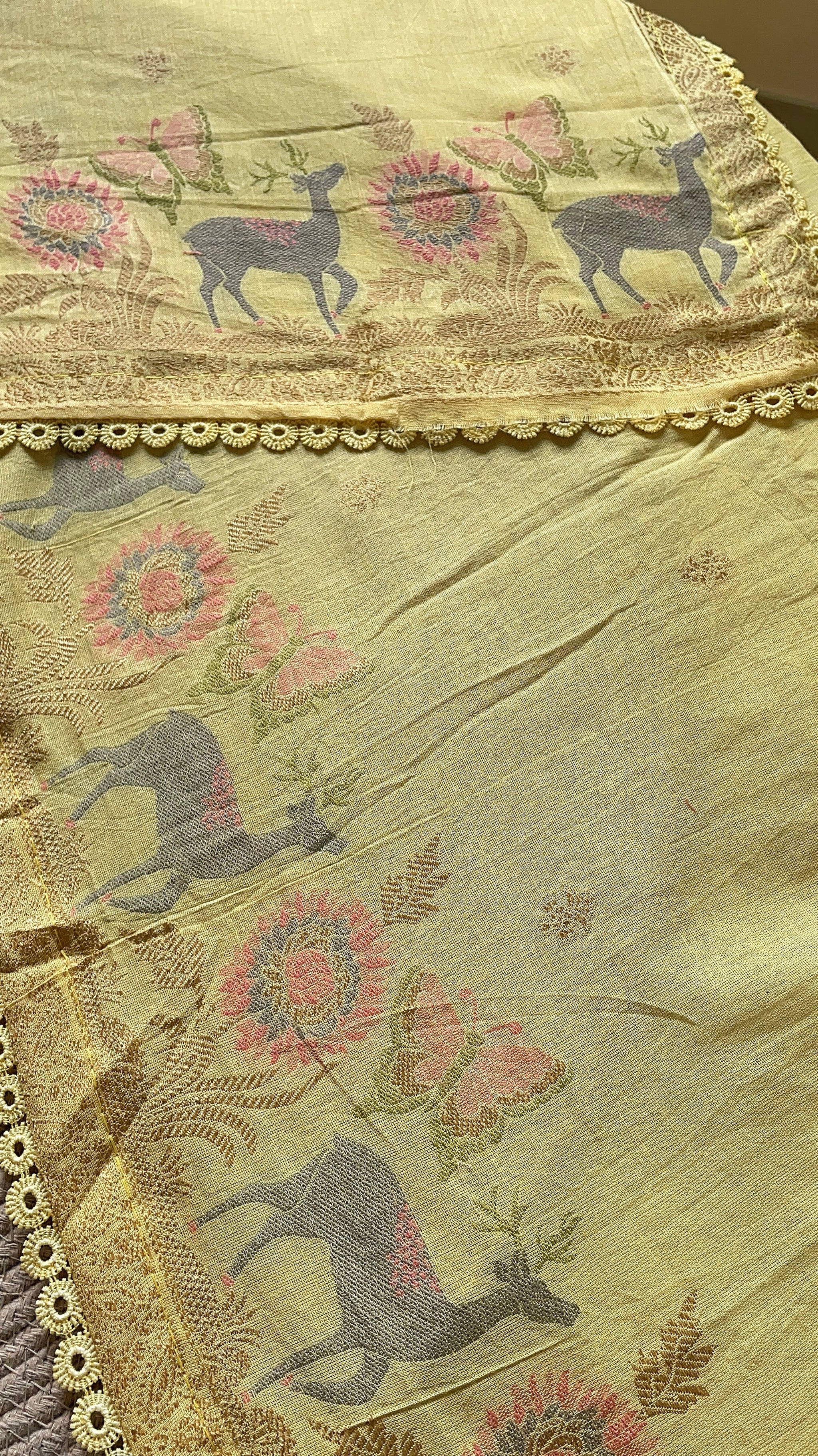Petal Threads Yellow Pure Cotton Unstitched Suit Set